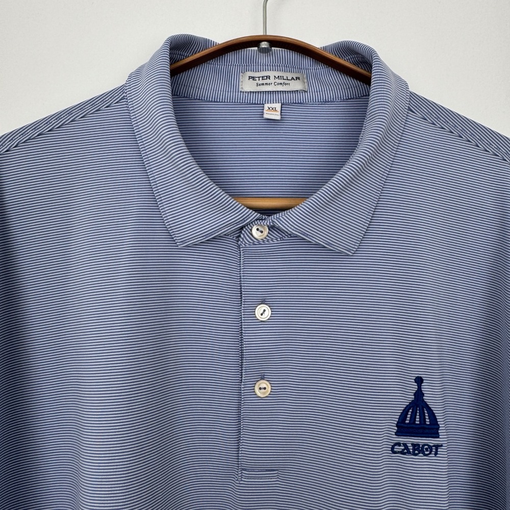 Peter Millar Summer Comfort Blue Micro Stripe Cabot Highlands Polo Shirt XXL